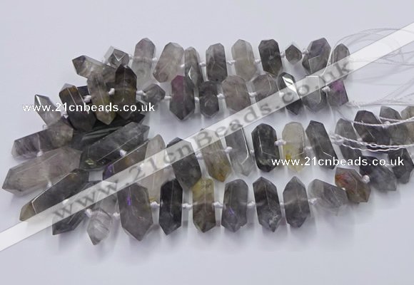 CNG3206 15.5 inches 10*25mm - 12*45mm faceted nuggets cloudy quartz beads