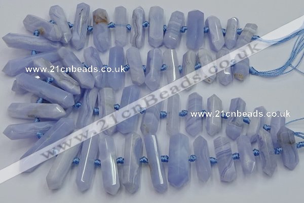 CNG3209 15.5 inches 10*25mm - 12*45mm faceted nuggets blue lace agate beads