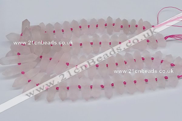 CNG3215 10*25mm - 12*50mm faceted nuggets matte rose quartz beads