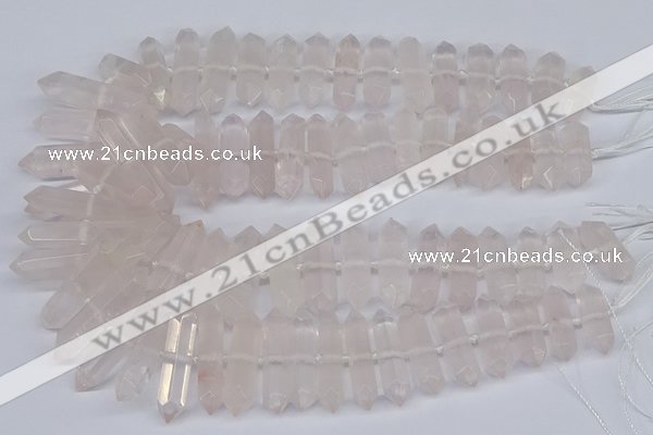 CNG3217 10*25mm - 12*50mm faceted nuggets rose quartz beads