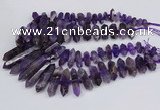 CNG3218 15.5 inches 10*25mm - 12*50mm faceted nuggets amethyst beads