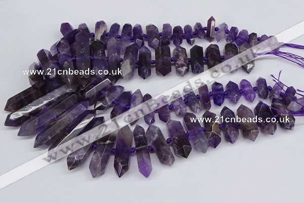 CNG3218 15.5 inches 10*25mm - 12*50mm faceted nuggets amethyst beads