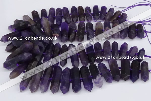 CNG3219 15.5 inches 10*25mm - 12*50mm faceted nuggets matte amethyst beads