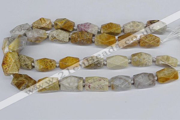 CNG3521 15.5 inches 15*25mm faceted nuggets fossil coral beads