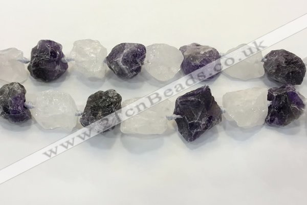 CNG3571 18*20mm - 25*30mm nuggets rough white crystal & amethyst beads