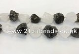 CNG3572 18*20mm - 25*30mm nuggets rough white crystal & smoky quartz beads