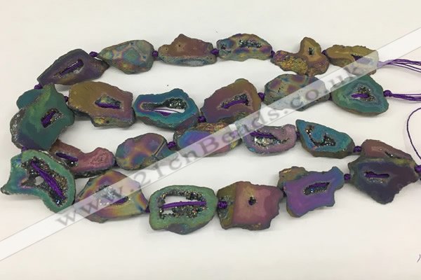 CNG3648 15.5 inches 22*30mm - 30*40mm freeform plated druzy agate beads