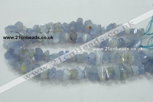 CNG368 15.5 inches 10*20mm faceted nuggets blue chalcedony beads