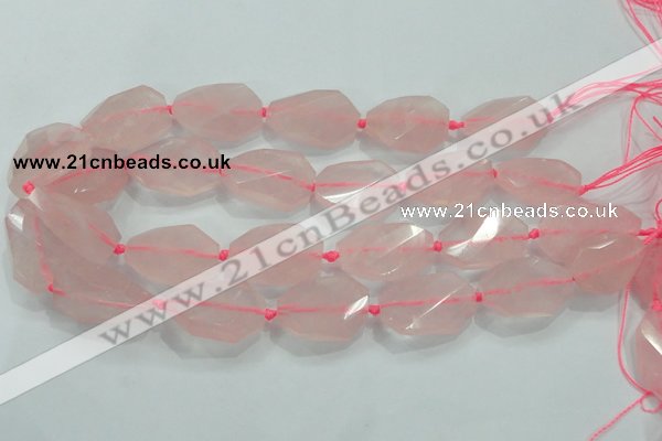 CNG480 15.5 inches 20*30mm twisted & faceted nuggets rose quartz beads