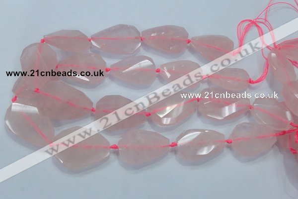 CNG481 15.5 inches 30*40mm twisted & faceted nuggets rose quartz beads