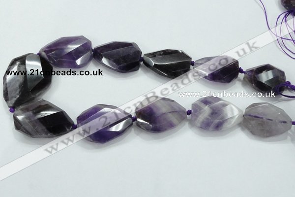 CNG484 15.5 inches 28*35mm twisted & faceted nuggets amethyst beads