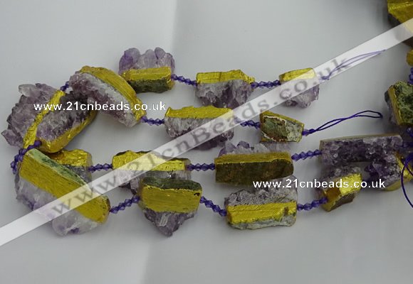 CNG5209 15.5 inches 15*20mm - 12*40mm freeform plated druzy amethyst beads