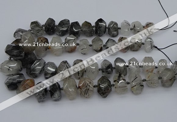 CNG5224 13*18mm - 15*25mm faceted nuggets black rutilated quartz beads