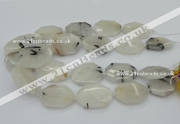 CNG5376 20*30mm - 35*45mm faceted freeform black rutilated quartz beads