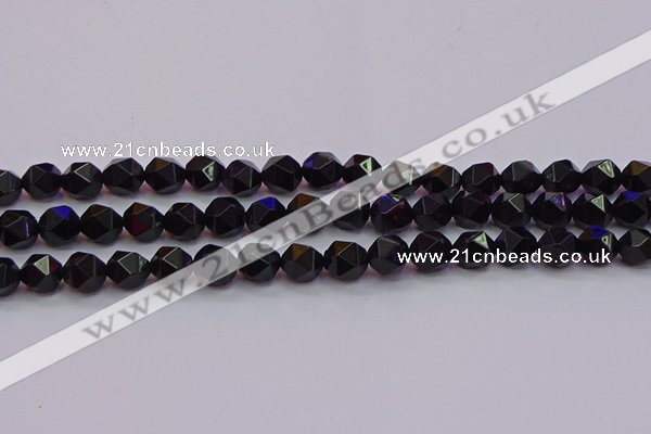 CNG5503 15.5 inches 10mm faceted nuggets black agate beads