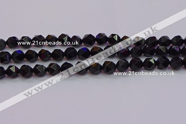 CNG5504 15.5 inches 12mm faceted nuggets black agate beads