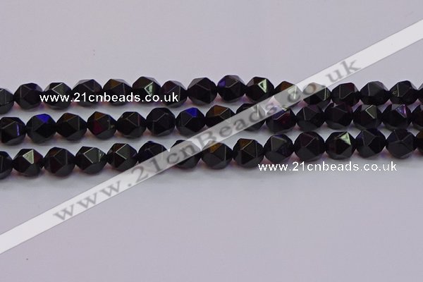 CNG5504 15.5 inches 12mm faceted nuggets black agate beads