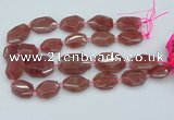 CNG5594 20*25mm - 25*35mm faceted freeform strawberry quartz beads