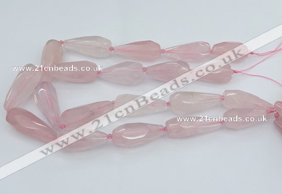 CNG5630 15.5 inches 15*35mm - 18*45mm faceted teardrop rose quartz beads