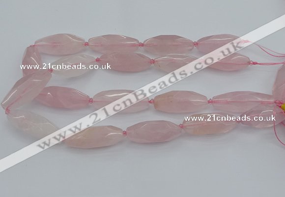 CNG5631 15.5 inches 15*35mm - 18*40mm faceted rice rose quartz beads