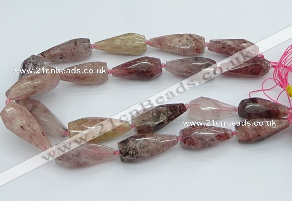 CNG5632 15*35mm - 18*45mm faceted teardrop strawberry quartz beads