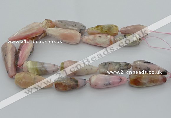 CNG5634 15.5 inches 15*35mm - 18*45mm faceted teardrop pink opal beads