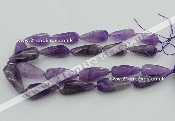 CNG5652 15.5 inches 15*35mm - 18*45mm faceted teardrop amethyst beads