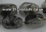 CNG5695 12*16mm - 15*25mm faceted nuggets black rutilated quartz beads