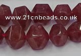 CNG5849 10*12mm - 14*15mm faceted nuggets strawberry quartz beads