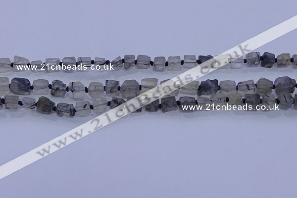 CNG5905 4*6mm - 6*10mm nuggets rough black rutilated quartz beads