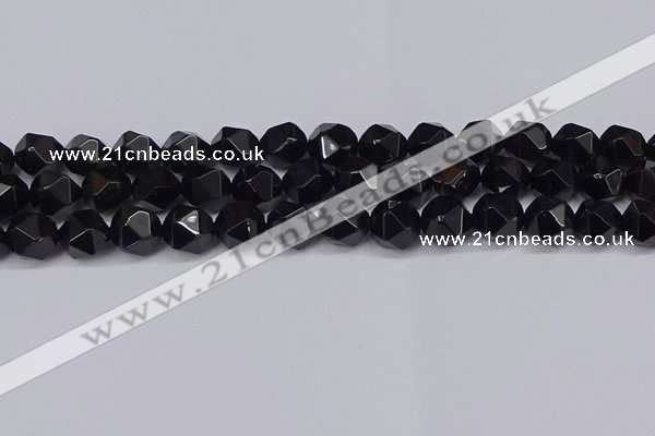 CNG6025 15.5 inches 12mm faceted nuggets black agate beads