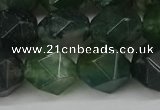 CNG6026 15.5 inches 12mm faceted nuggets moss agate beads