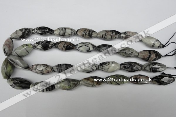 CNG603 15.5 inches 13*27mm faceted rice black water jasper nugget beads