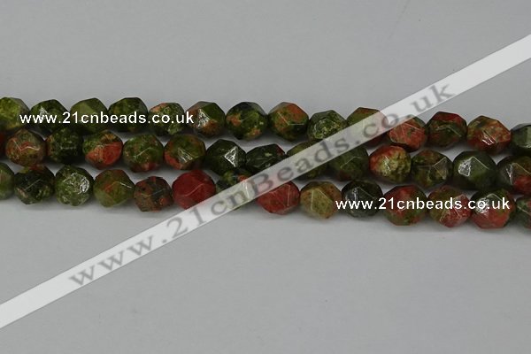 CNG6039 15.5 inches 12mm faceted nuggets unakite gemstone beads