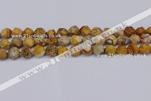 CNG6050 15.5 inches 12mm faceted nuggets picture jasper beads