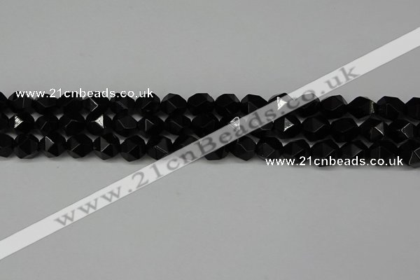 CNG6089 15.5 inches 8mm faceted nuggets black agate beads