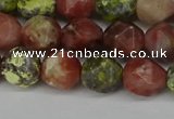 CNG6117 15.5 inches 8mm faceted nuggets red plum blossom jade beads