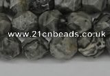 CNG6127 15.5 inches 8mm faceted nuggets grey picture jasper beads