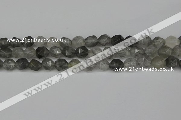 CNG6170 15.5 inches 10mm faceted nuggets cloudy quartz beads