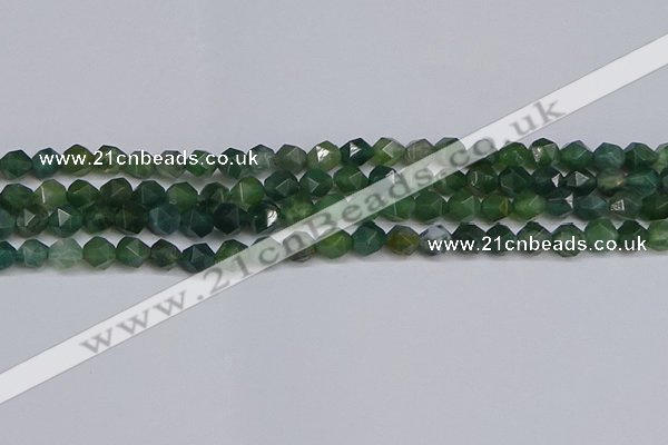 CNG6225 15.5 inches 6mm faceted nuggets moss agate beads