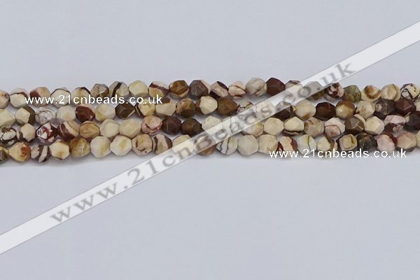 CNG6245 15.5 inches 6mm faceted nuggets zebra jasper beads