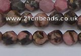 CNG6252 15.5 inches 6mm faceted nuggets rhodonite beads