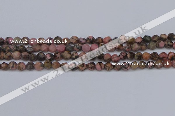 CNG6252 15.5 inches 6mm faceted nuggets rhodonite beads