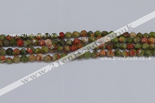 CNG6254 15.5 inches 6mm faceted nuggets unakite beads wholesale