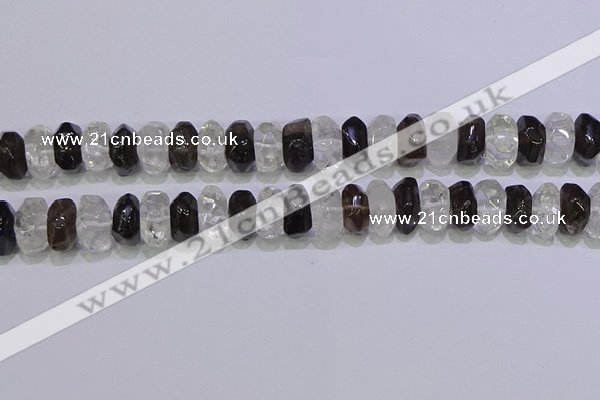 CNG6380 6*14mm - 8*14mm nuggets white crystal & smoky quartz beads