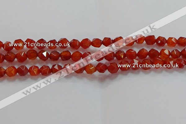 CNG6505 15.5 inches 8mm faceted nuggets red agate beads