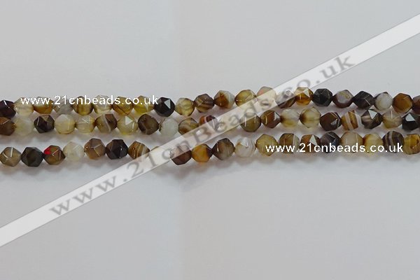 CNG6516 15.5 inches 6mm faceted nuggets line agate beads