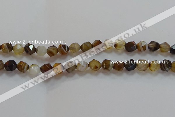 CNG6518 15.5 inches 10mm faceted nuggets line agate beads