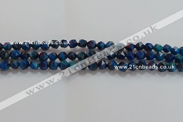 CNG6538 15.5 inches 6mm faceted nuggets blue tiger eye beads