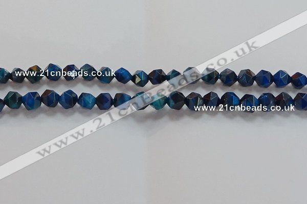 CNG6539 15.5 inches 8mm faceted nuggets blue tiger eye beads